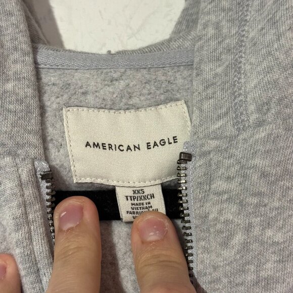 American Eagle Cropped Quarter Zip Hoodie Colorblock Gray White Red Size XXS - Picture 6 of 8